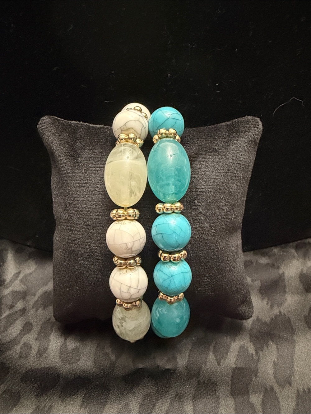 Handcrafted Turquoise & White Beaded Stretch Bracelet Set